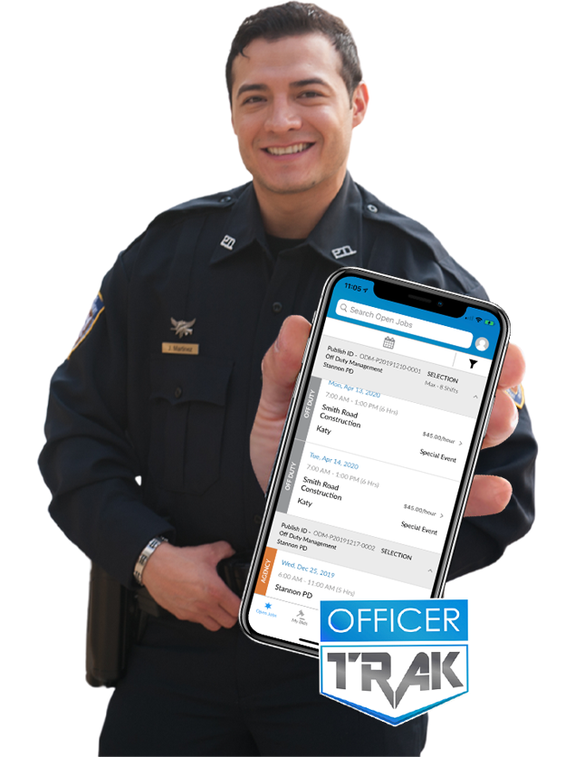 An officer using OfficerTrak Off Duty Management